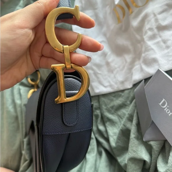 Dior Navy Grained Leather Medium Saddle Bag - Picture 5 of 13
